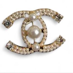Gold-Tone Pearl & Crystal C Letter Brooch